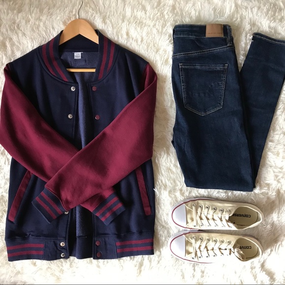Burgundy Navy Varsity Baseball Jacket - S - Picture 10 of 10